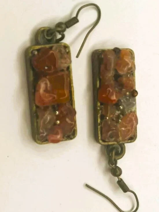 Red Jasper Earrings Handmade Gemstone Dangle Bronze Boho Gift - Picture 8 of 8